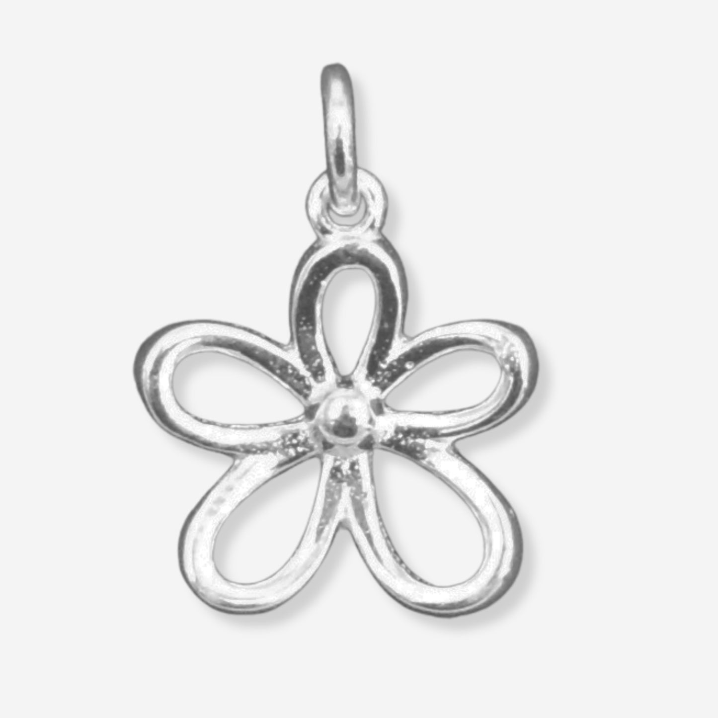 Silver flower-shaped pendant on a white background