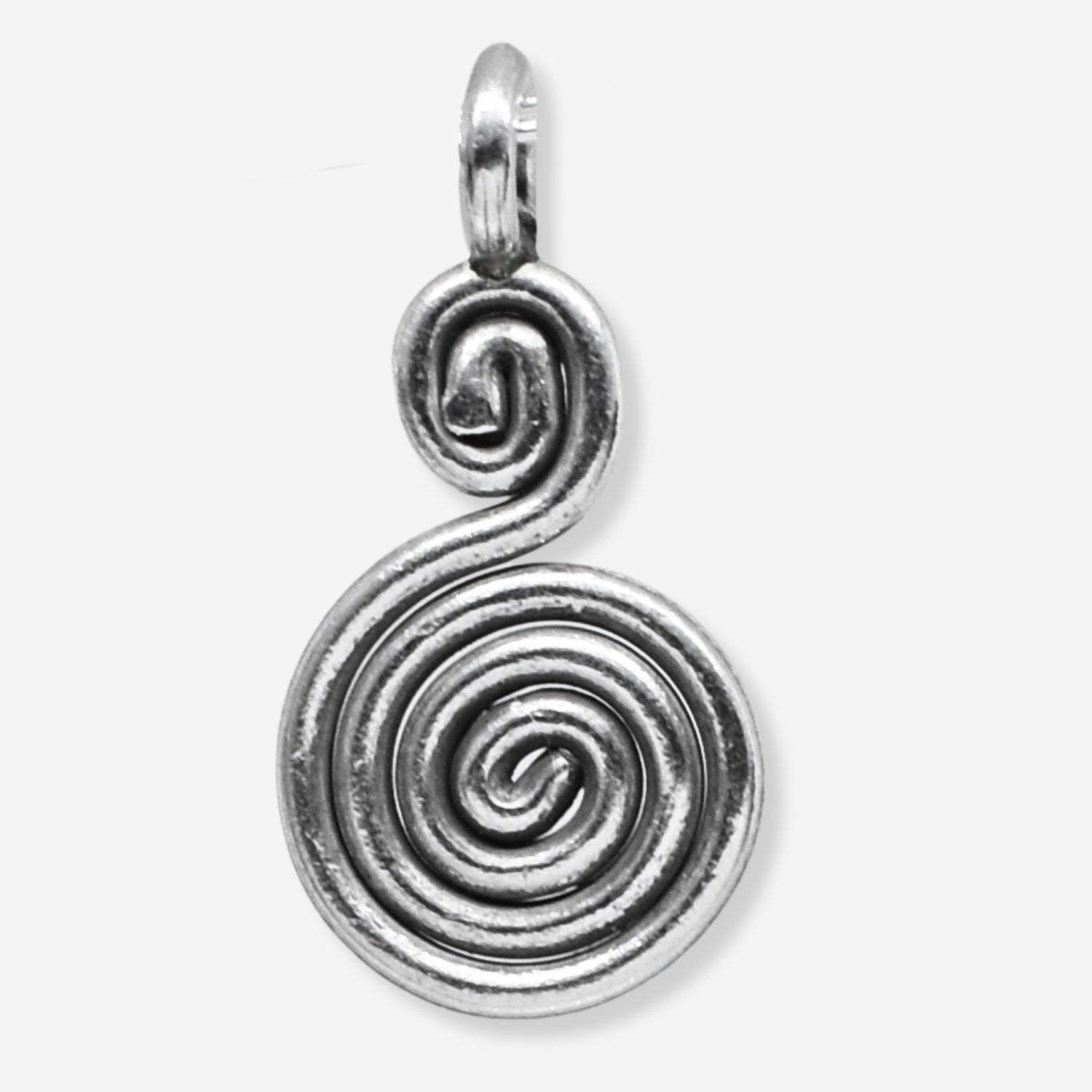 Silver spiral pendant on a white background