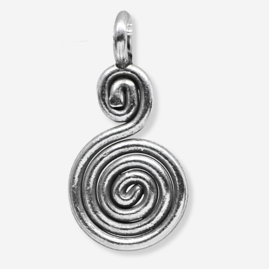Silver spiral pendant on a white background