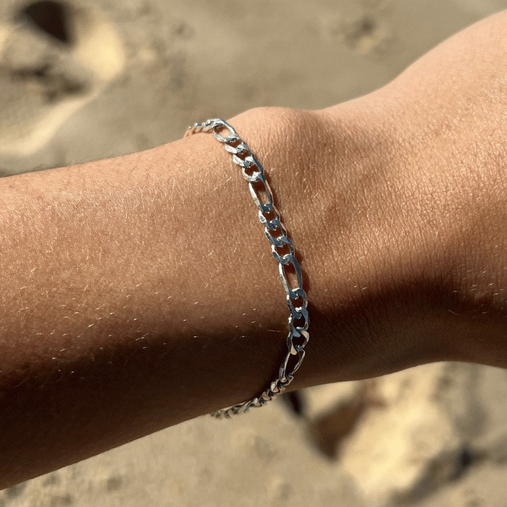 The perfect addition to your everyday wardrobe. This bracelet is perfect for both men and women who want to elevate their style. It can be worn alone or paired with other accessories to create a more intricate look.  Its intricate design features interlocking links in a distinct pattern, giving it a bold and eye-catching appearance that is sure to be a staple.
