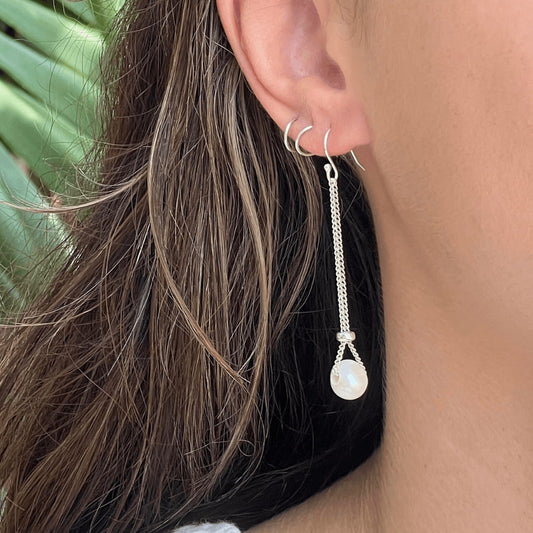 Curb Chain & Big Pearl Drop Earrings