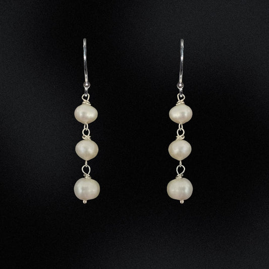 Triple Freshwater Pearl Stack Earrings
